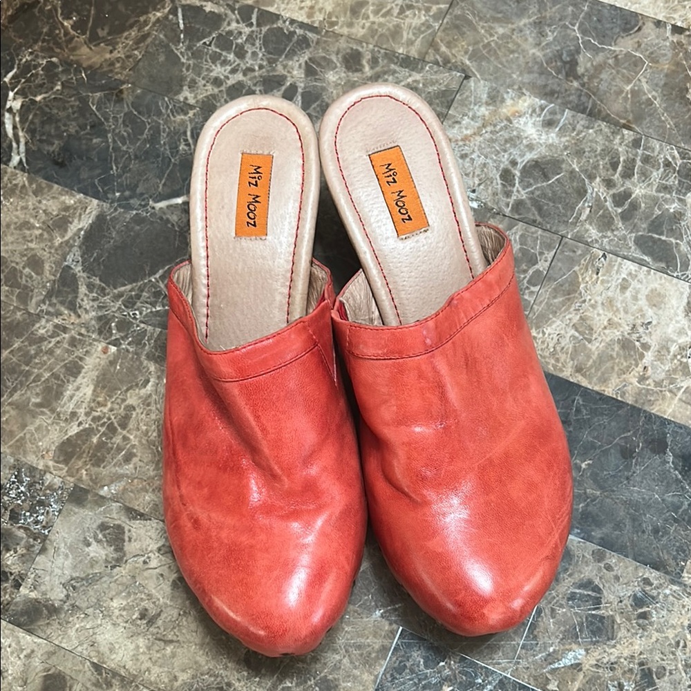 Miz Mooz Women's Red/Orange Leather Mules